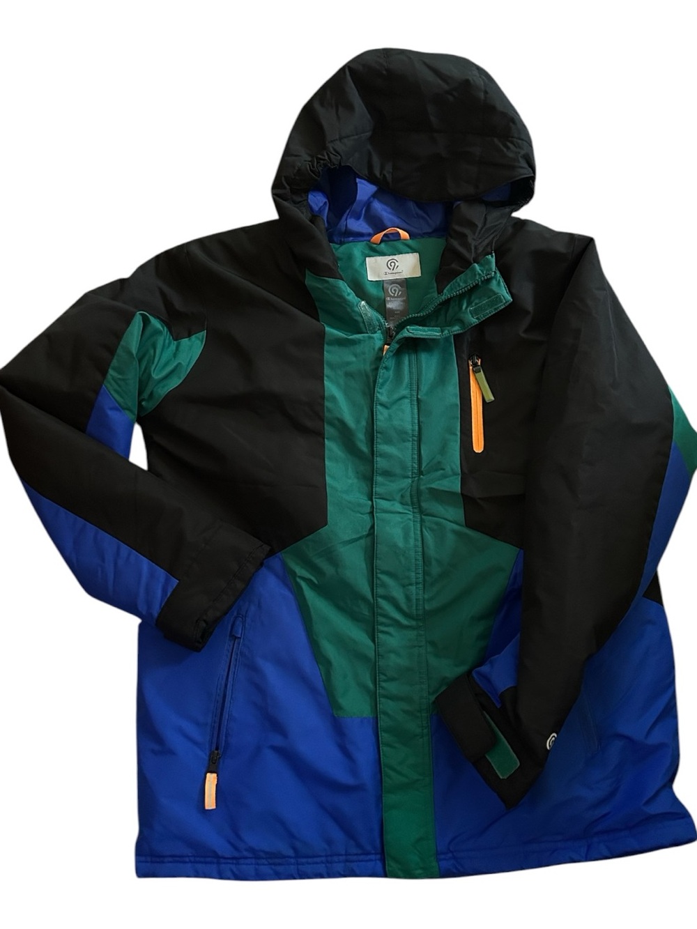 Champion Colorblock Ski Jacket in Black, Green & Blue with Orange Accents